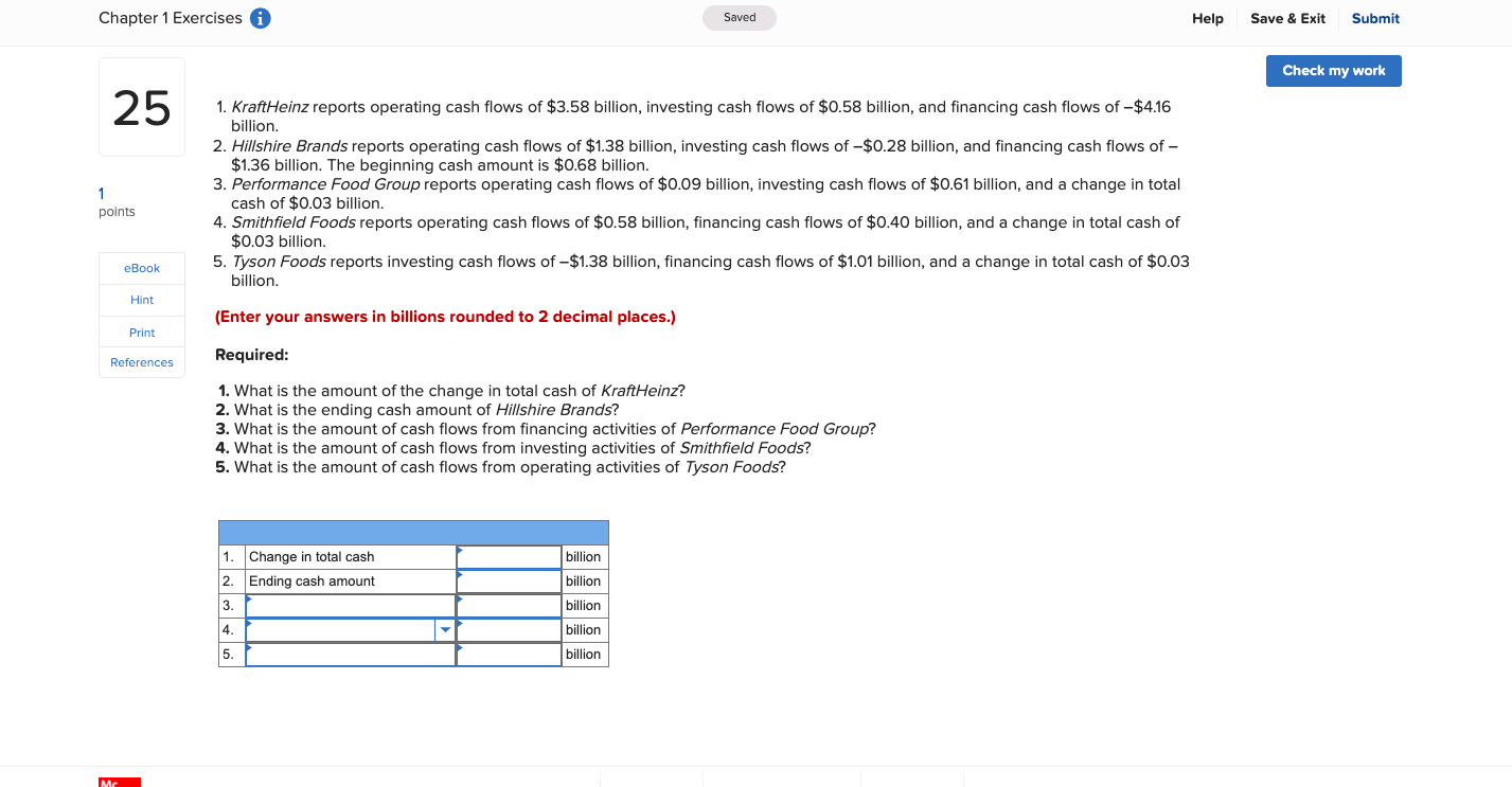 Chapter 1 Exercises Saved Help Save & Exit Submit Check my