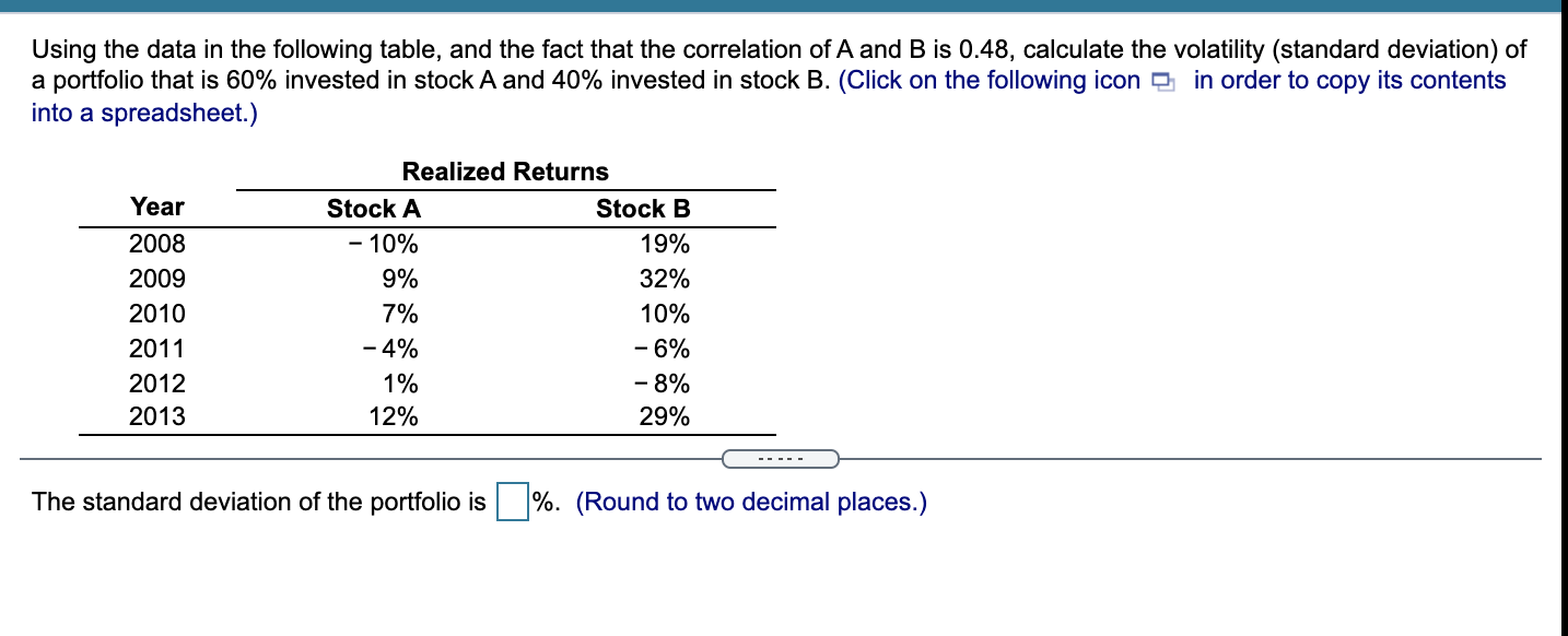  Using the data in the following table, and the fact that