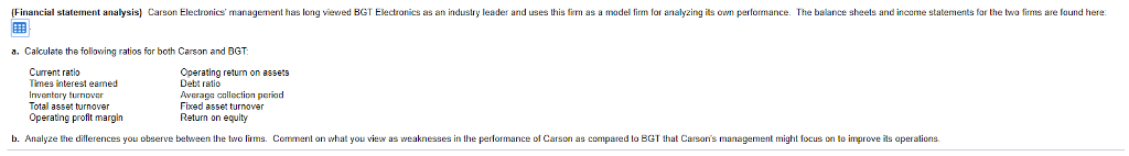 Financial statement analysis Carson Electronics' management has long viewed BGT Electronics