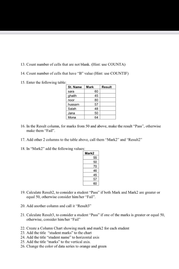 I need a solution to the task of Excel, today is