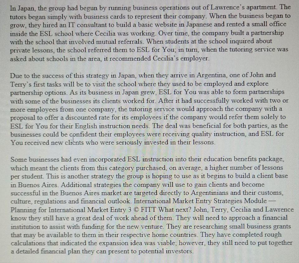 #1 - Case Study: International Market Entry Strategies Module Planning for International