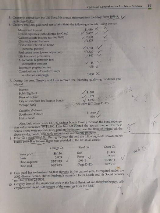 Clifden's Tax Return Gregor R. and Lulu B. Clifden live with their