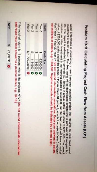  Problem 10-11 Calculating Project Cash Flow from Assets [LOn Quad Enterpris