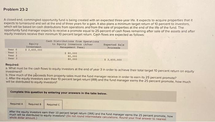 problem 23-2please solve req a,b and c A closed-end, commingled opportunity fund
