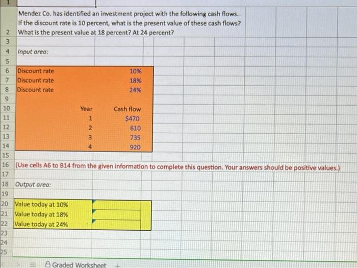  *Please post excel formula* 1 Mendez Co, has identified an investment