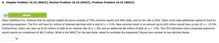  6. Chapter Problem 10.10 (WACC), Section Problem 10.10 (WACC), Problem Problem