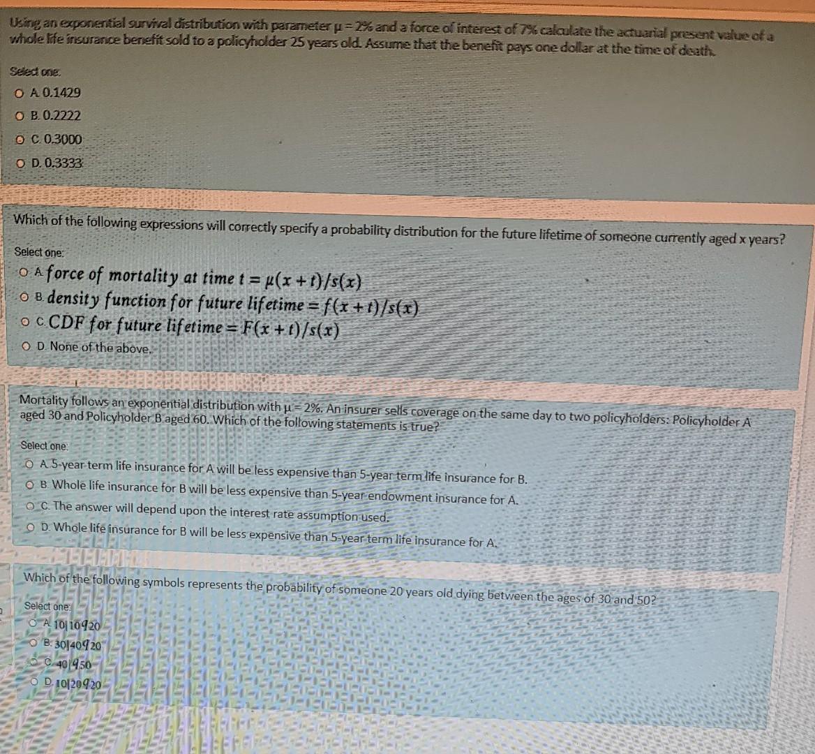 Using an experientiel survival distribution with parameter = 2% and a