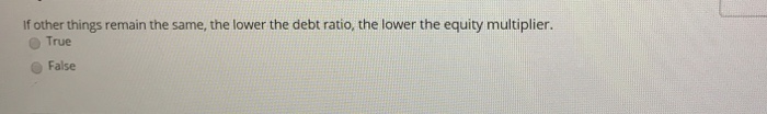  If other things remain the same, the lower the debt ratio,