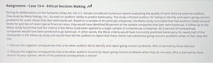  Assignment - Case 13-4 - Ethical Decision Making At During its