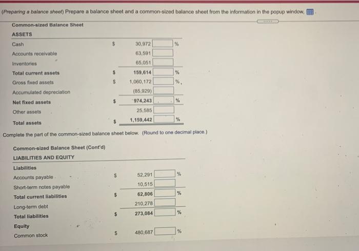 sheet and a common-sized balance sheet from the information in th GILE