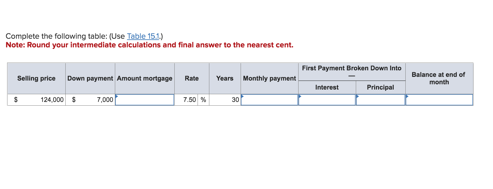  Complete the following table: (Use Table 15.1.) Note: Round your intermediate