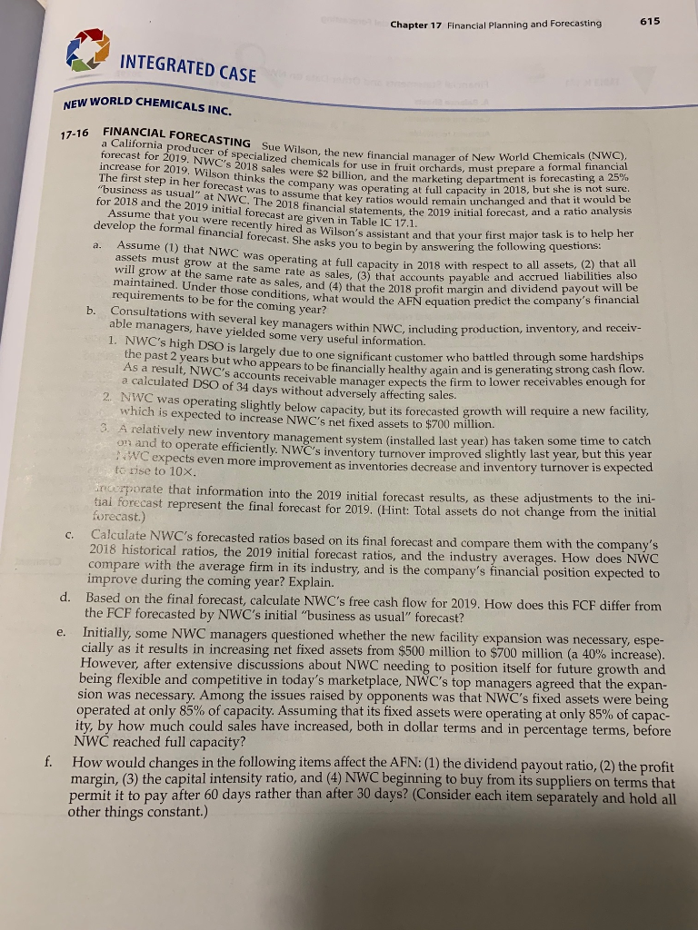  ONLY NEED ANSWERS FOR D, E and F 615 Chapter 17