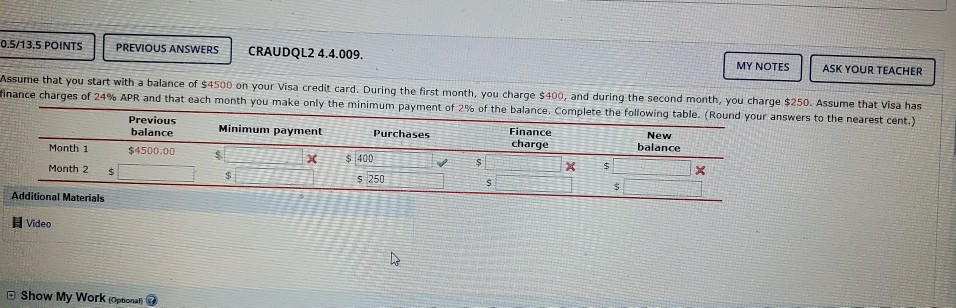 0.5/13.5 POINTS PREVIOUS ANSWERS CRAUDQL2 4.4.009. MY NOTES ASK YOUR TEACHER