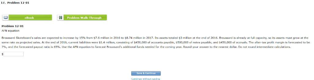 17. Problem 12-01 Problem Walk-Through Problem 12-01 AFN equation Broussard Skateboard's