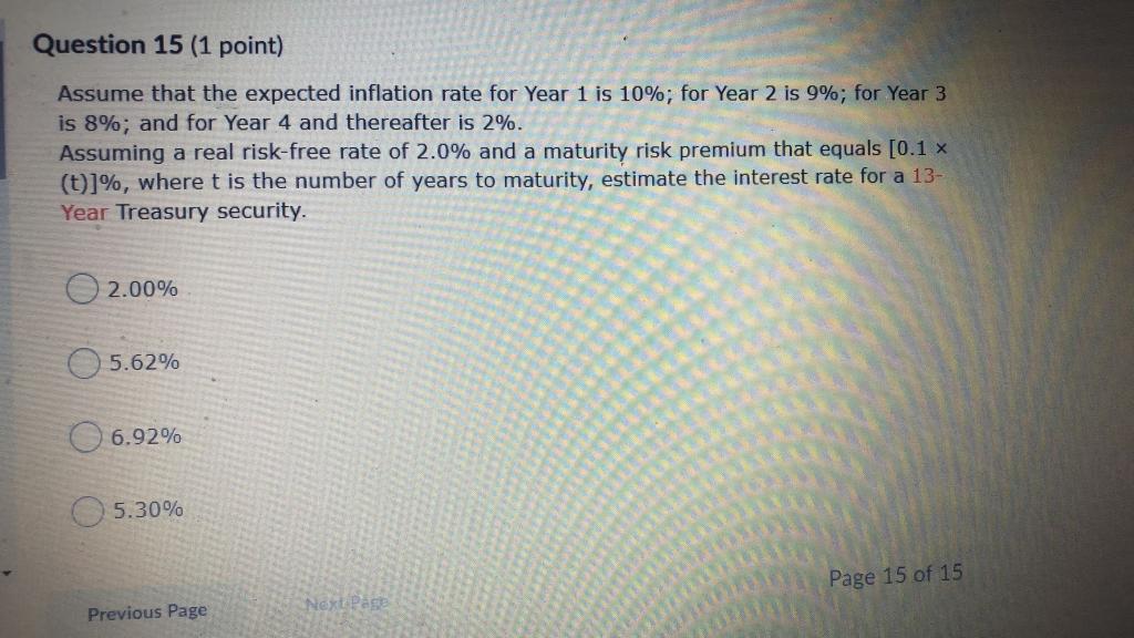 point) Assume that the real risk-free rate is 0.5% and that the