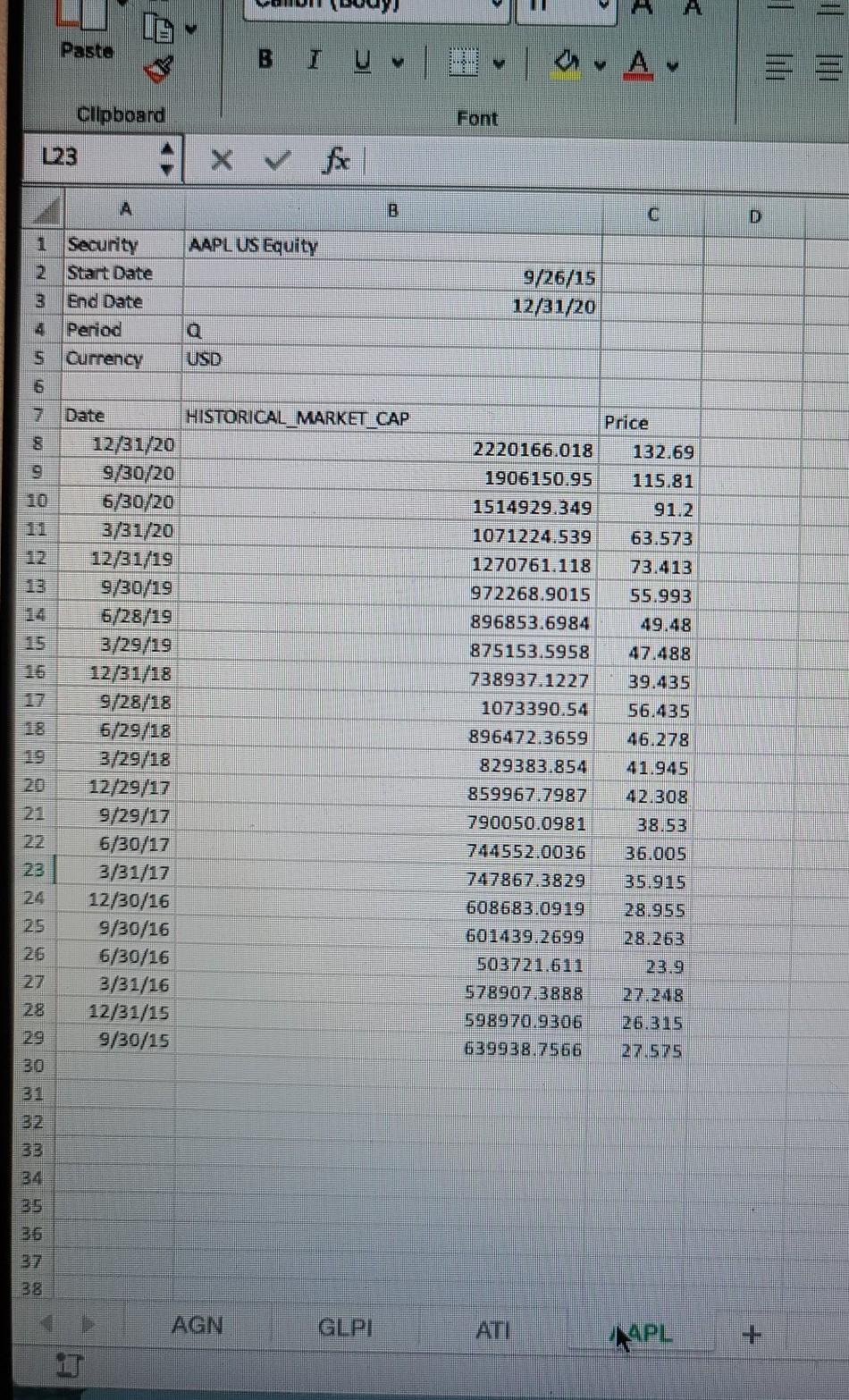 market caps.? and book values of a portfolio, which consists of four