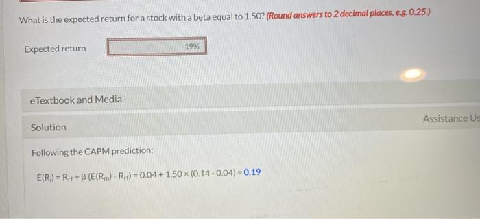  What is the expected return for a stock with a beta