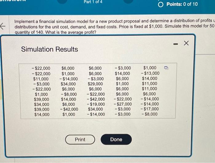 the provided discrete distributions for the unit cost, demand, and fixed costs.