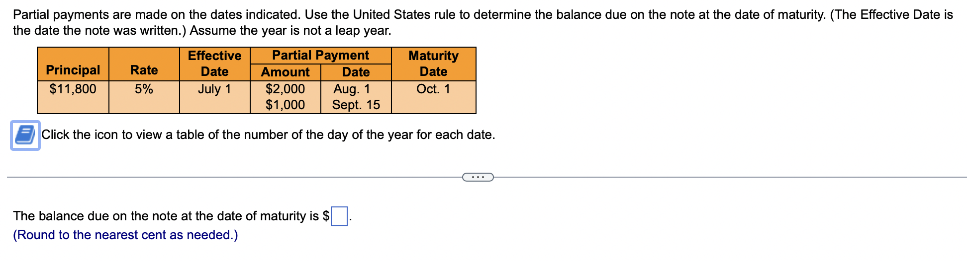 Partial payments are made on the dates indicated. Use the United