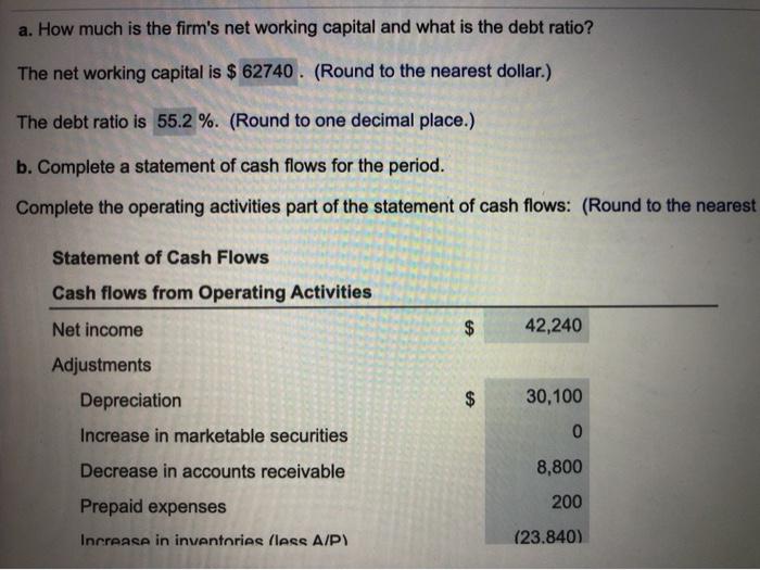 cash flows for the period. c. Compute the changes in the balance