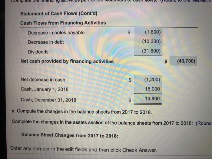 12/31/2017 and 12/31/2018 Assets 2017 2018 Cash $ $ 13,800 15,000 6,000