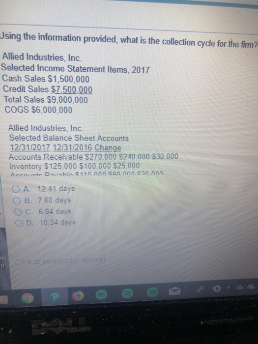  Using the information provided, what is the collection cycle for the