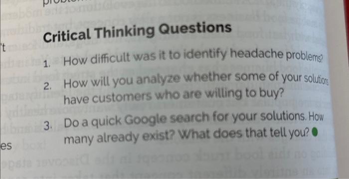  1. How difficult was it to identify headache problems? 2. How