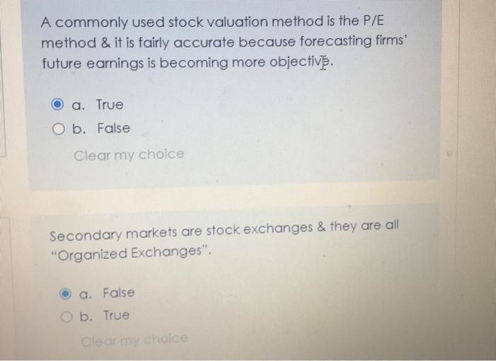  A commonly used stock valuation method is the P/E method &