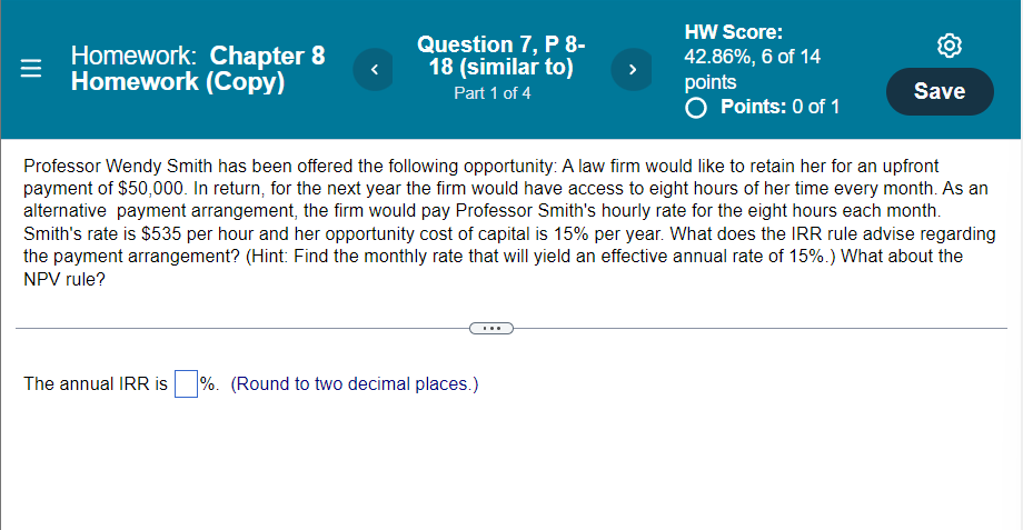  = Homework: Chapter 8 Homework (Copy) Question 7, P 8- 18