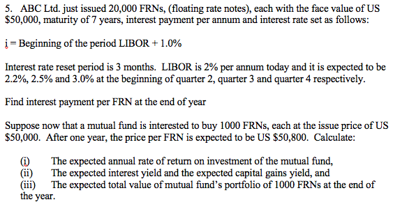  5. ABC Ltd. just issued 20,000 FRNs, (floating rate notes), each