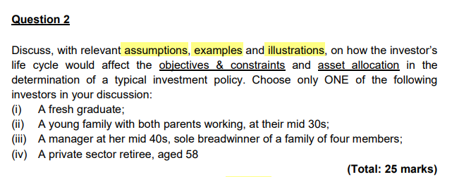 Discuss, with relevant assumptions, examples and illustrations, on how the investor's