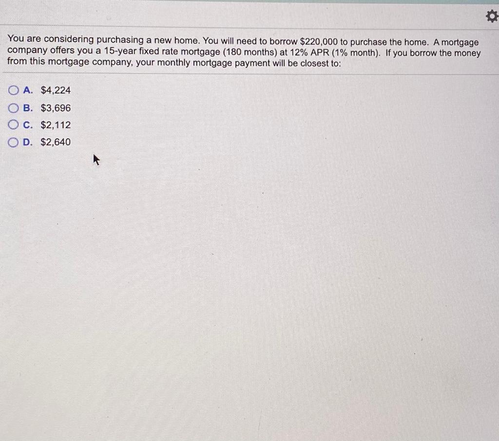 You are considering purchasing a new home. You will need to borrow