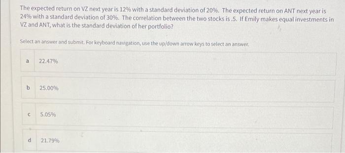  The expected return on VZ next year is 12% with a