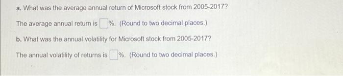 %. (Round to two decimal places.) b. What was the annual volatility