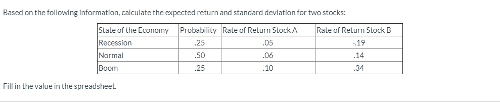  Based on the following information, calculate the expected return and standard