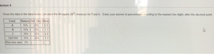  estion 9 Given the data in the table below calculate the