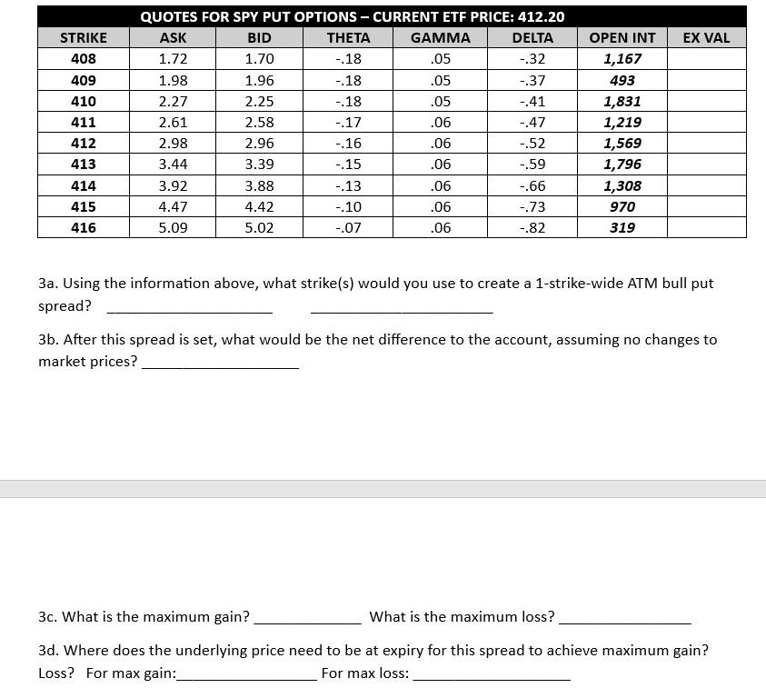  3a. Using the information above, what strike(s) would you use to