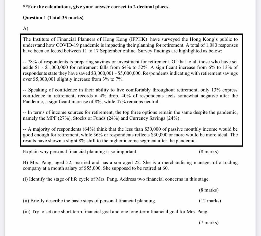  **For the calculations, give your answer correct to 2 decimal places.