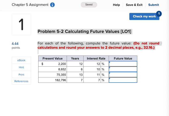 Chapter 5 Assignment i Saved Help Save & Exit Submit Check