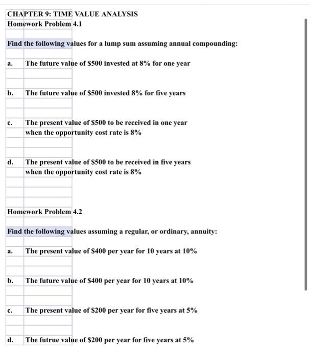 Help please show work with formulas and calculations in excel - 4.1