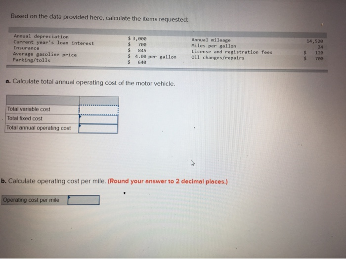  Based on the data provided here, calculate the items requested: Annual