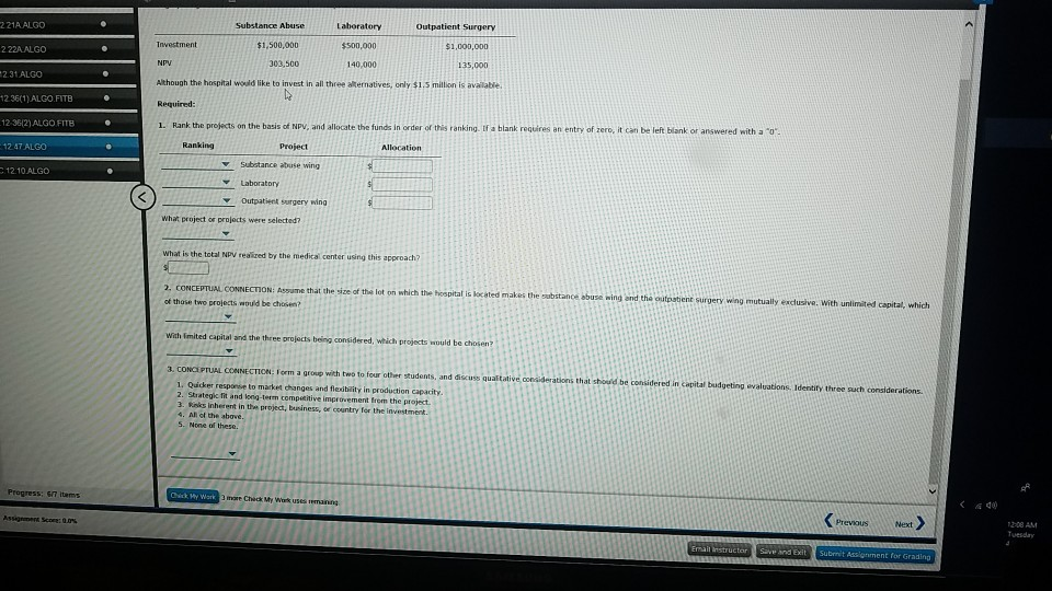 Center, a for-profit hospital, has thr surgery wing. The initial investments and