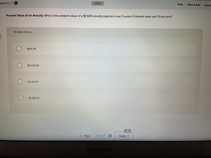 plers 5-7 Help Save & Exit Subm Present Value of an
