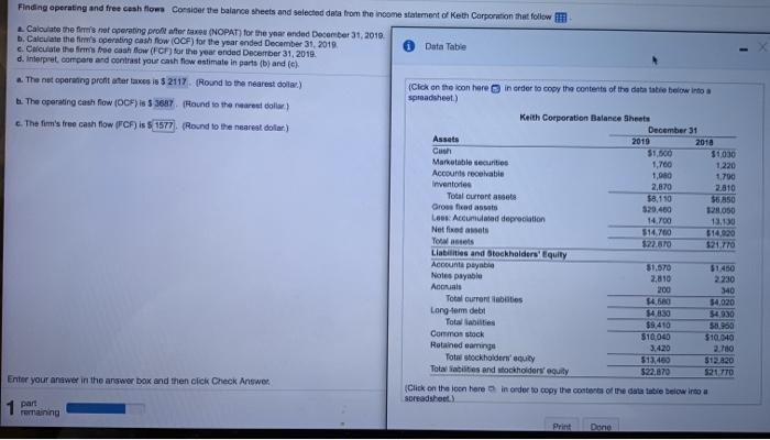  Finding operating and free cash flow consider the balance sheets and