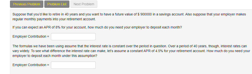  Previous Problem Problem List Next Problem Suppose that you'd like to