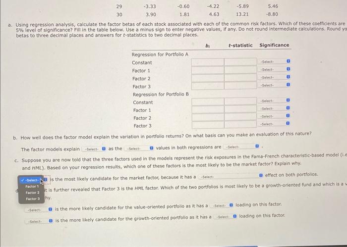 the factor betos of each stock associated with each of the common