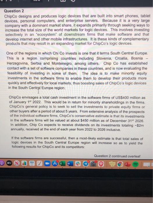  net present value, collaborative development Question 2 Chip Co designs and