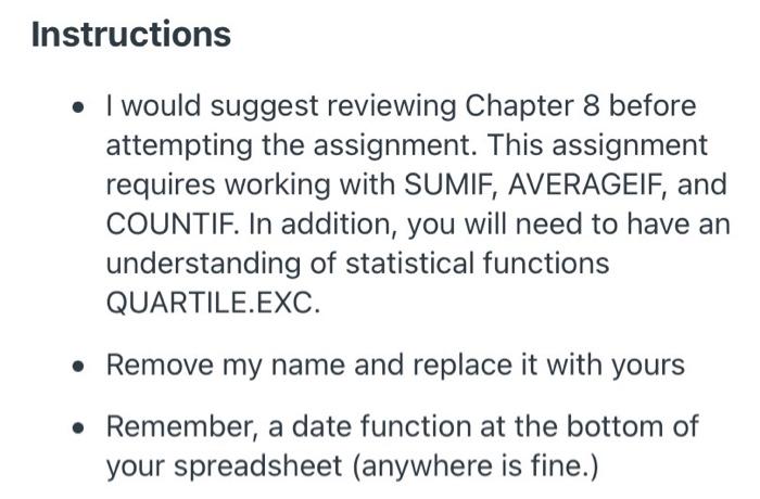 at 11:59 P.M. Instructions I would suggest reviewing Chapter 8 before attempting