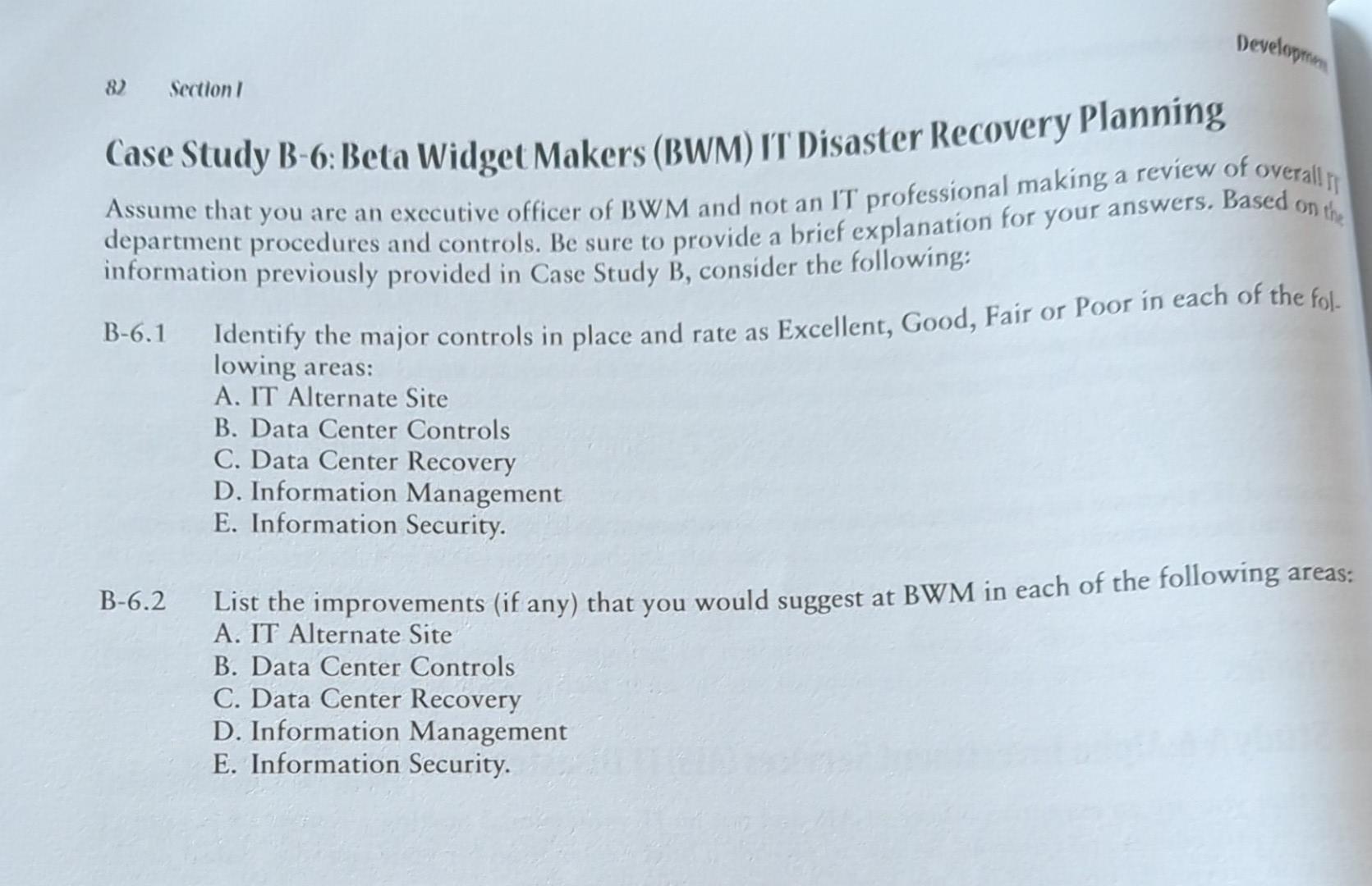  8. SectionI Case Study B-6: Beta Widget Makers (BWM) IT Disaster