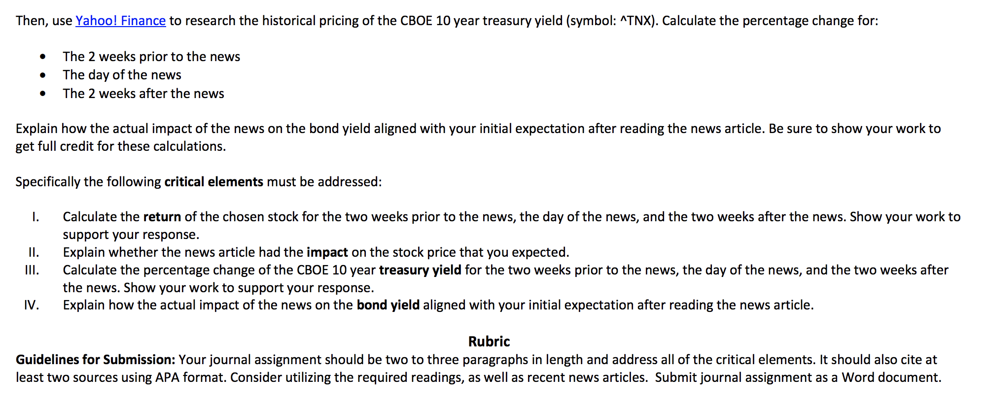 This assignment will allow you to assess the impact of news on